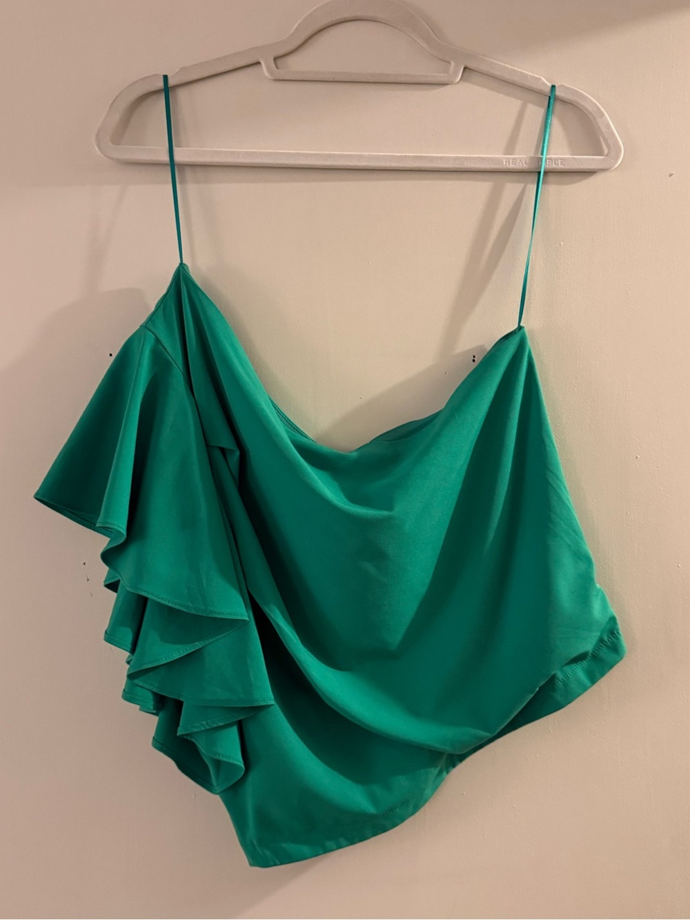 Green Ruffled One-Shoulder Cami Top
